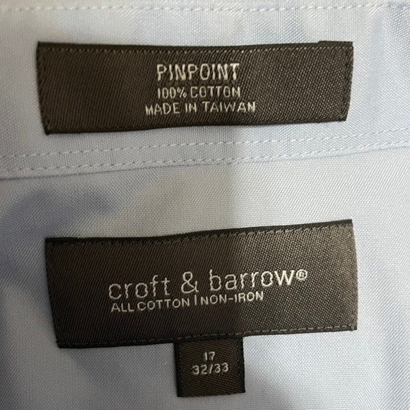 Croft & Barrow Men's Classic Light Blue Pinpoint Non Iron Dress Shirt 17 32/33 - Picture 2 of 4